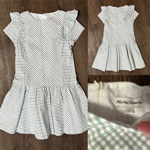 Maria Casero Green Gray Lined Girls Dress Size 12 VGC Easter